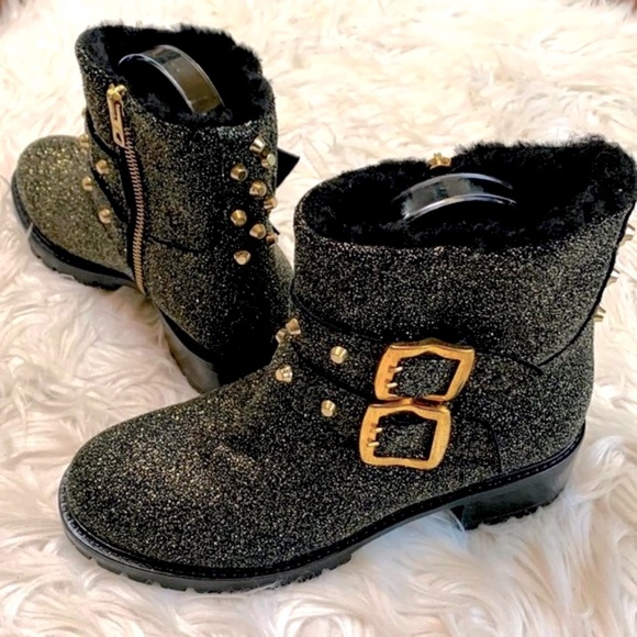 ROSS & SNOW Handmade in Italy leather sparkly gold goldtone studs ankle bootie - Picture 13 of 13